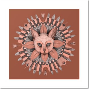 pink cat mandala Posters and Art